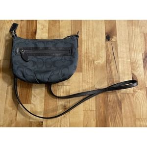 Coach‎ Purse Black Satin Pleated Leather Crossbody Shoulder Bag Tote Small